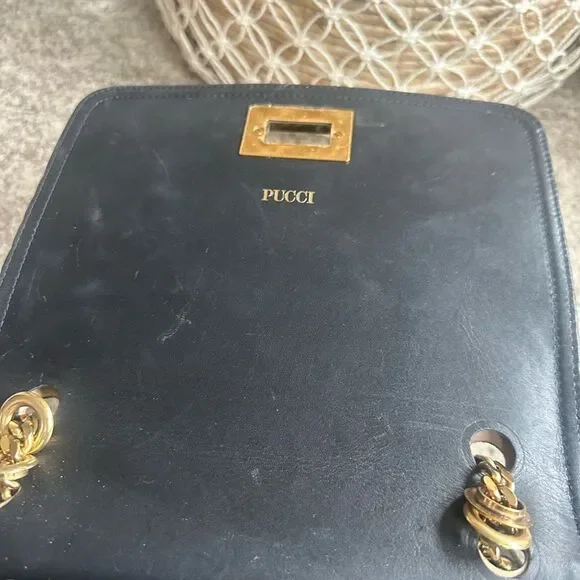 Emilio Pucci Black Patent Leather Vintage Crossbody Bag